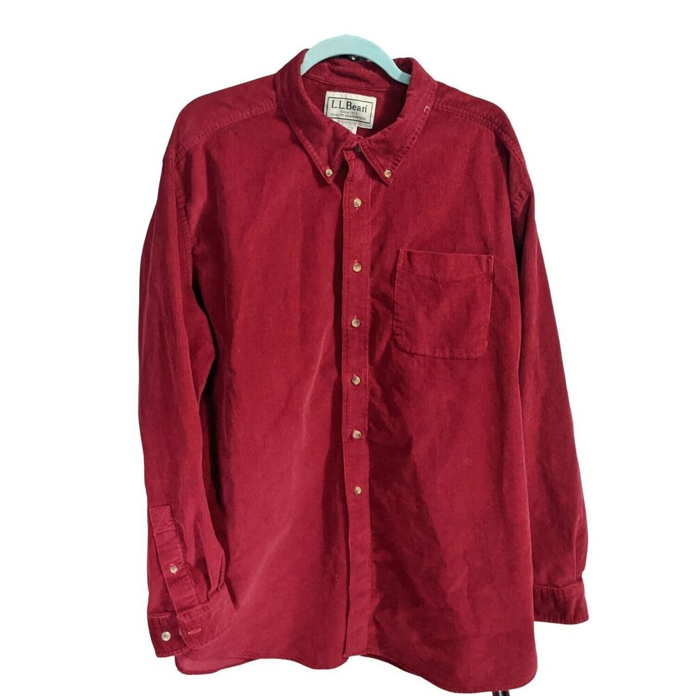 LL Bean Button Down Up Shirt XXL Corduroy Red Long Sleeve Traditional Vintage